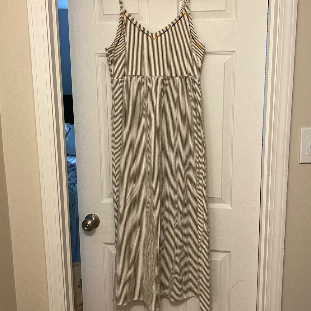 blue striped midi sundress